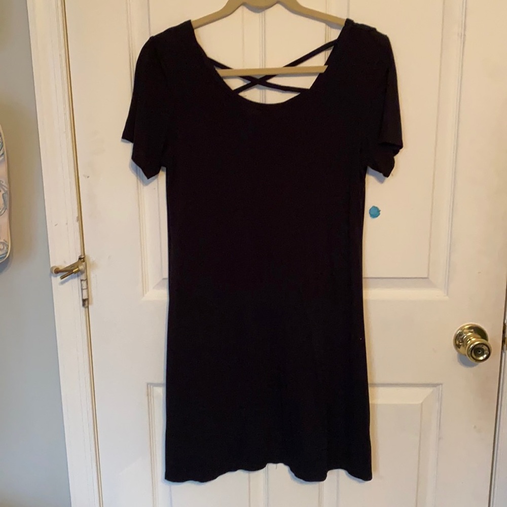 Black Tshirt Dress with Cross Back